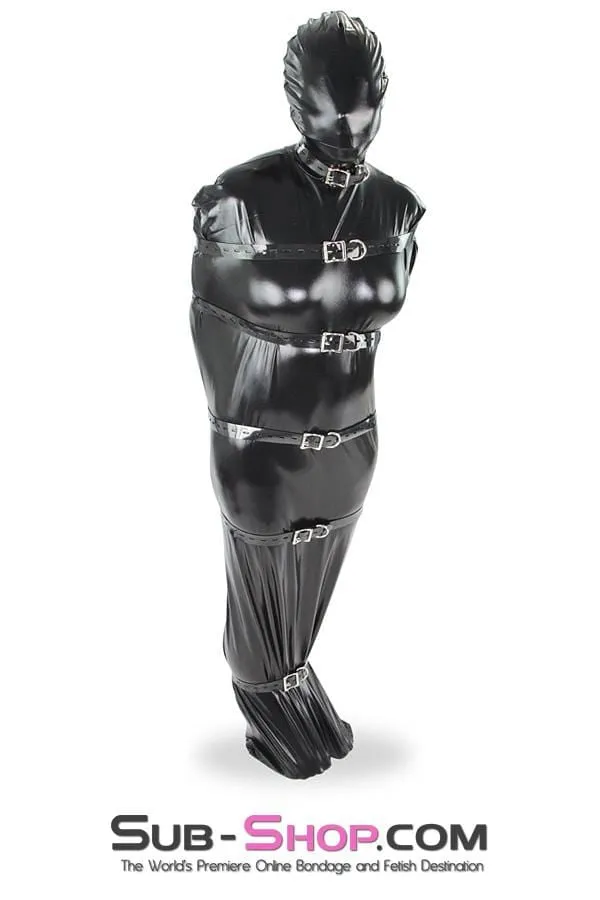 8727LB      Shiny Black Spandex Full Hooded Body Sack
