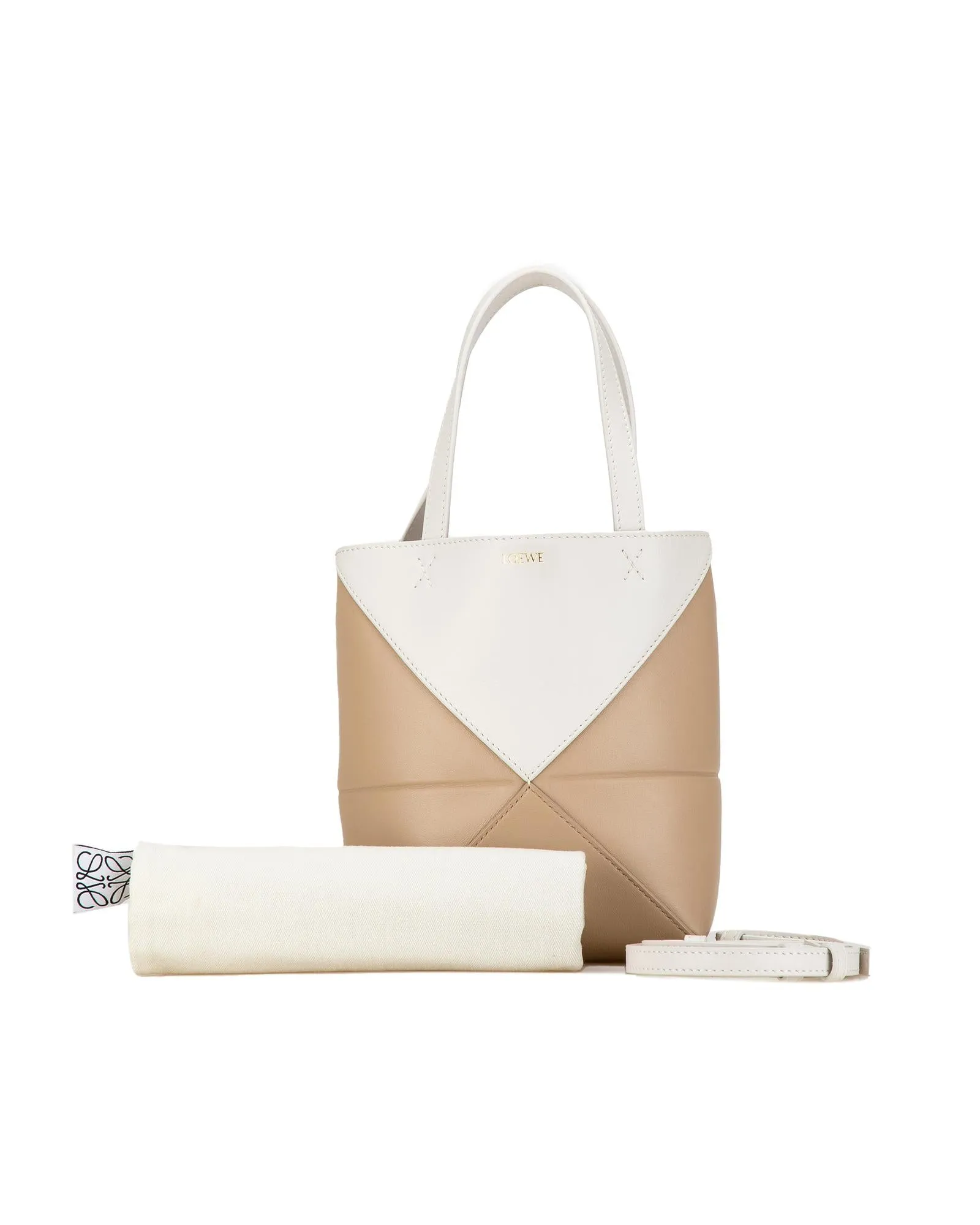 Bicolor Leather Puzzle Fold Tote