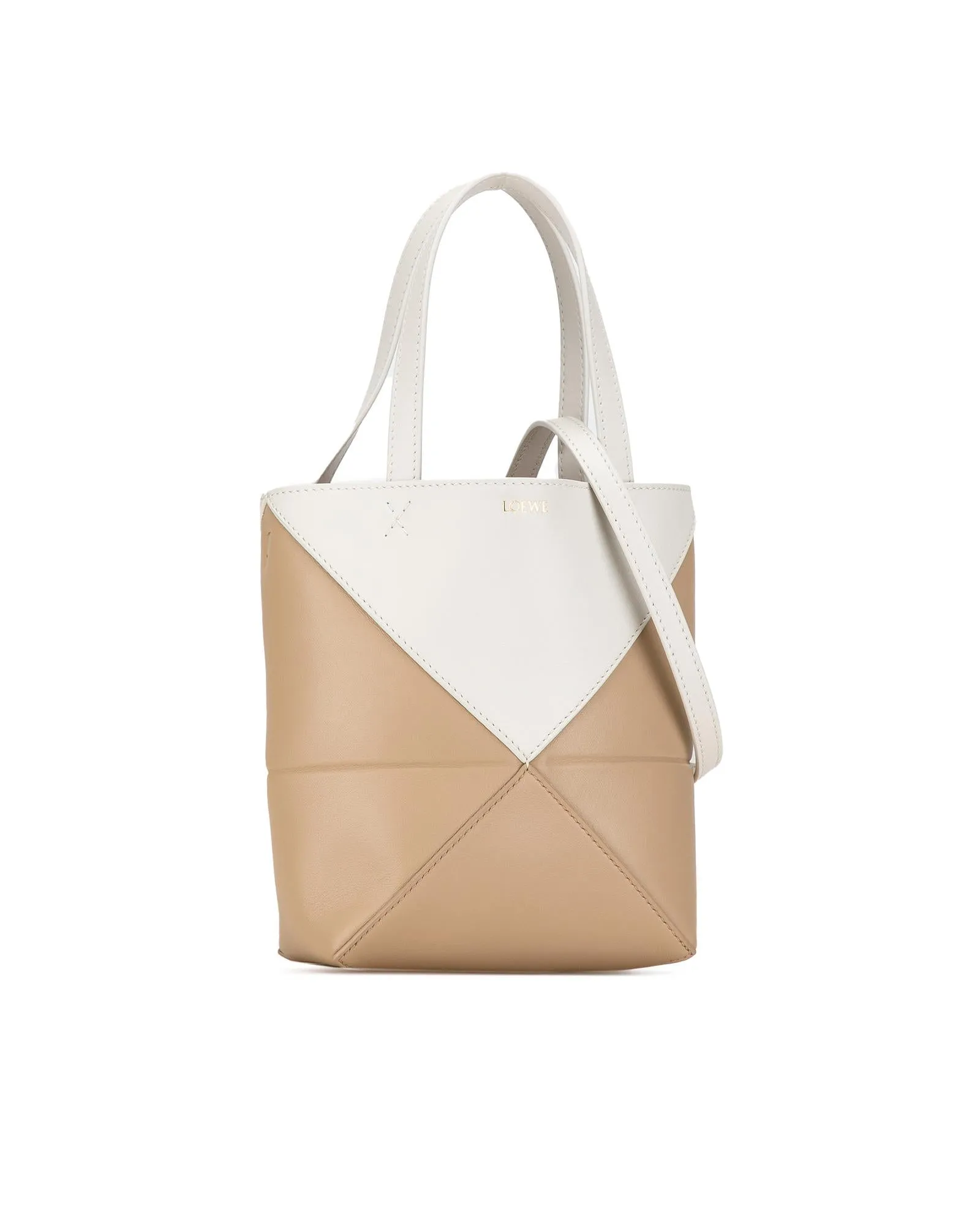 Bicolor Leather Puzzle Fold Tote