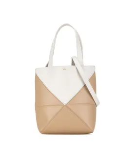 Bicolor Leather Puzzle Fold Tote
