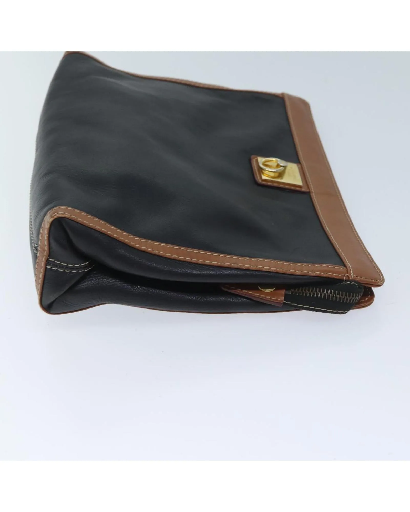 Black Leather Clutch Bag with Accessories - Italy Made - RANK C