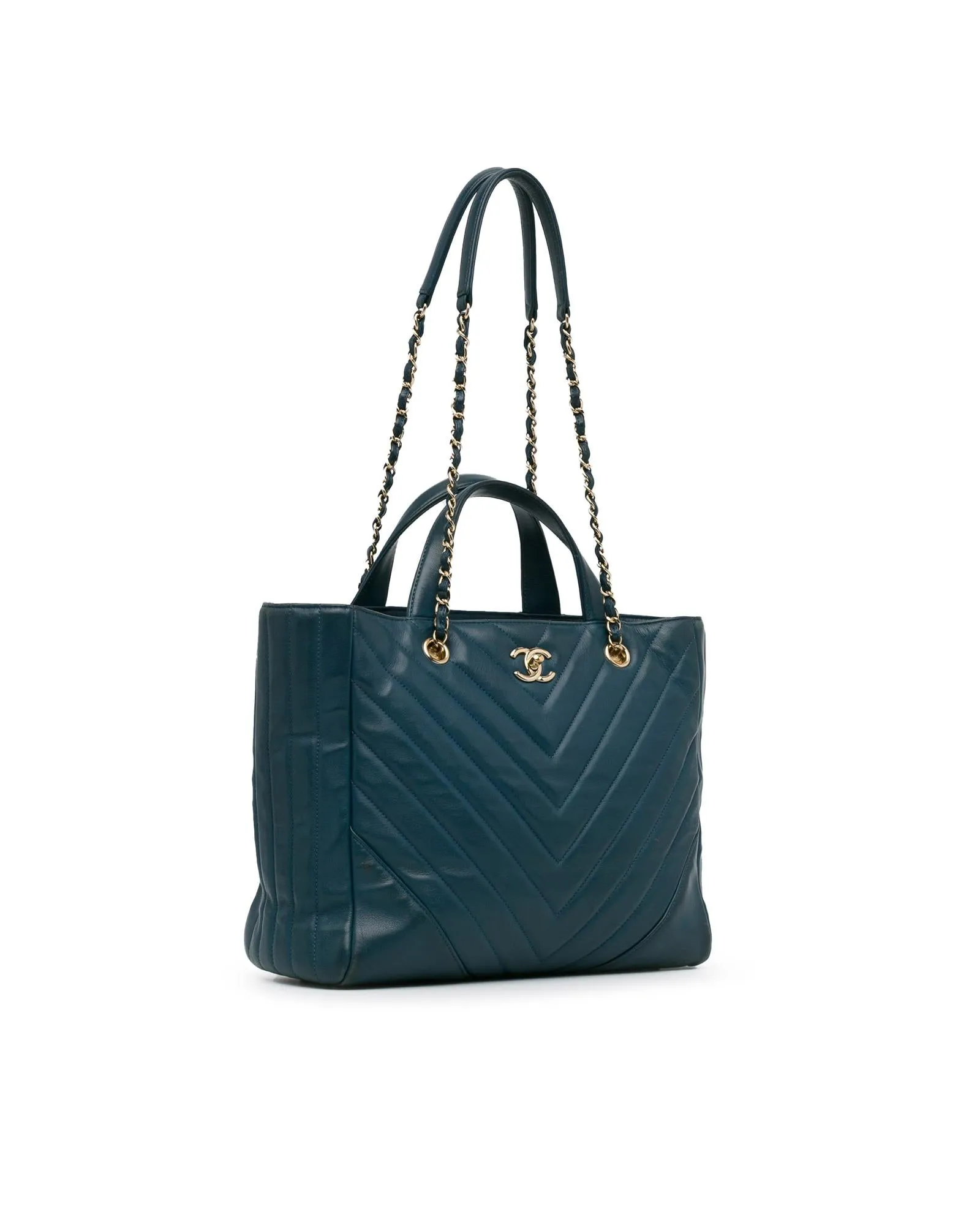 Chanel 19 Teal Lambskin Leather Tote Bag