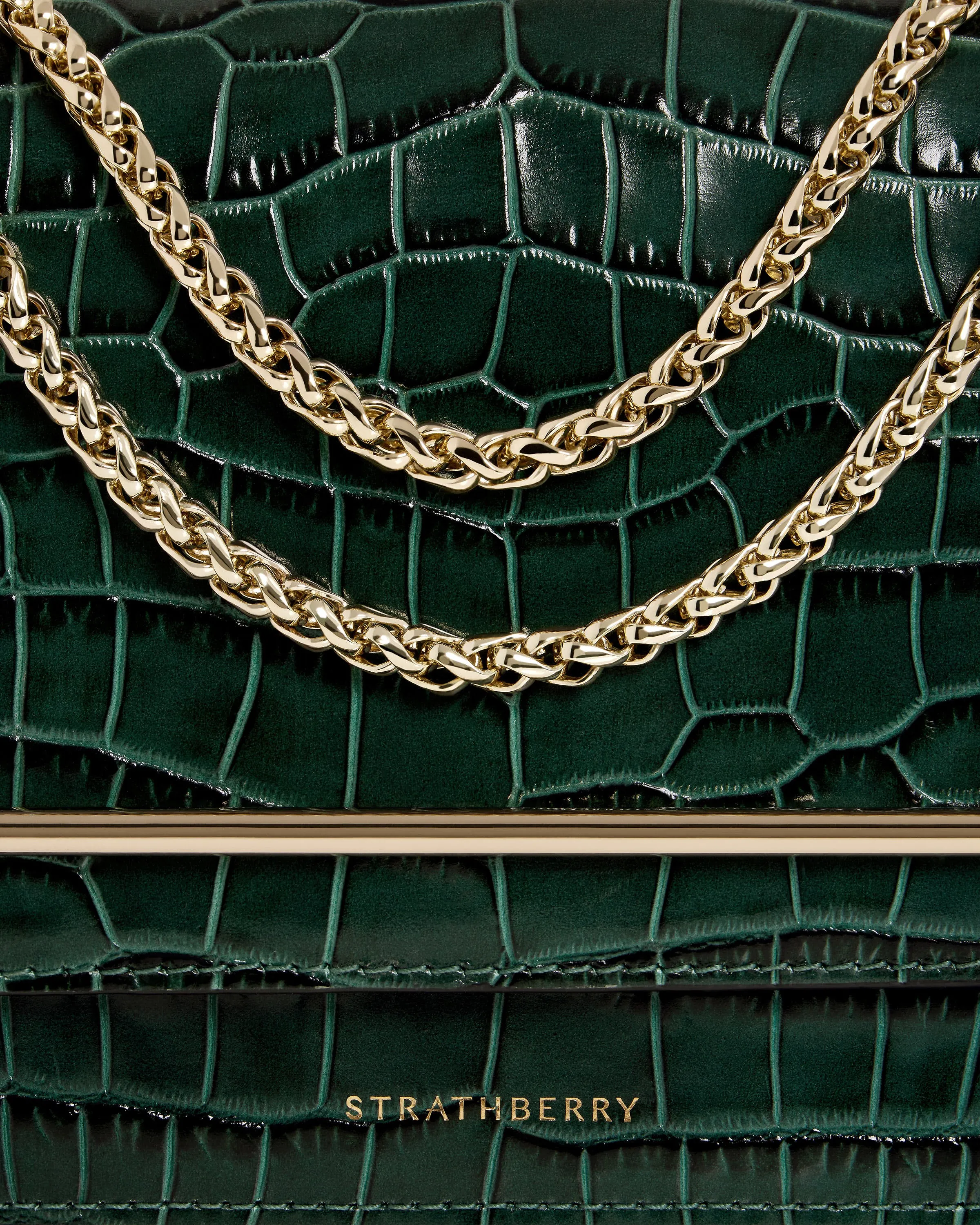 East/West Mini - Croc-Embossed Leather Bottle Green