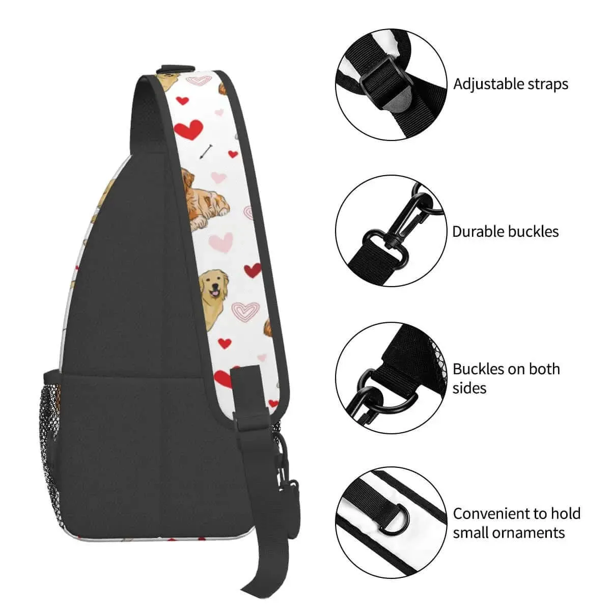 Golden Retriever Dog Love Doodles Hearts Sling Bag