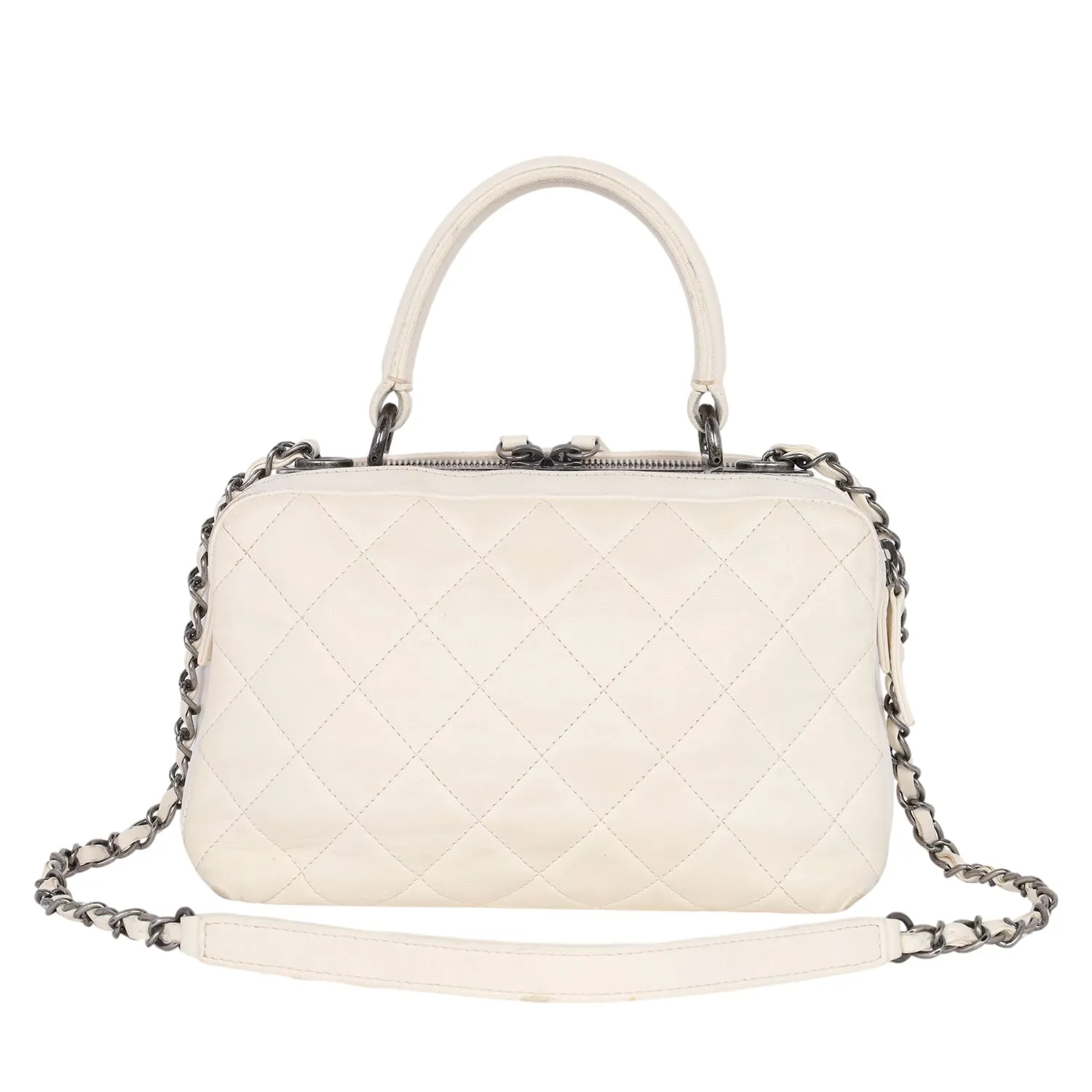 Lambskin Quilted Top Handle Vanity Case White (Authentic Pre-Owned)