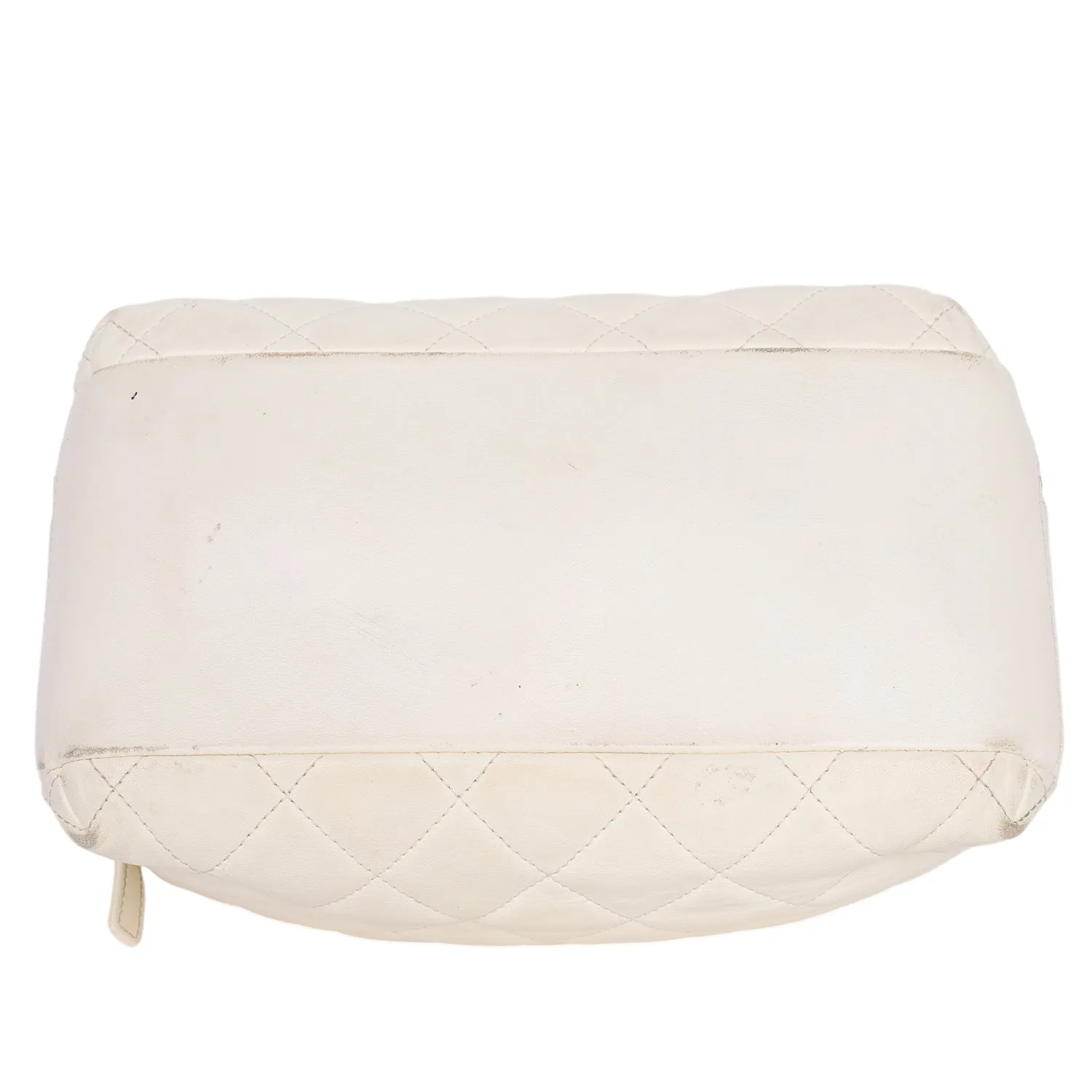 Lambskin Quilted Top Handle Vanity Case White (Authentic Pre-Owned)
