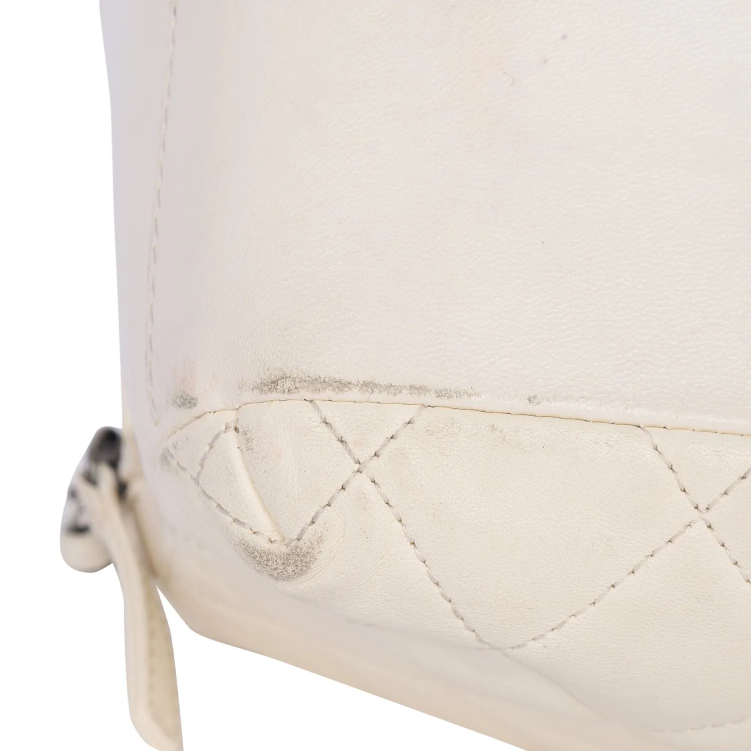 Lambskin Quilted Top Handle Vanity Case White (Authentic Pre-Owned)