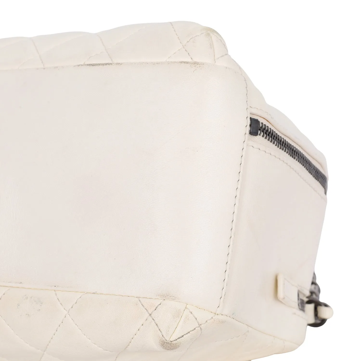 Lambskin Quilted Top Handle Vanity Case White (Authentic Pre-Owned)