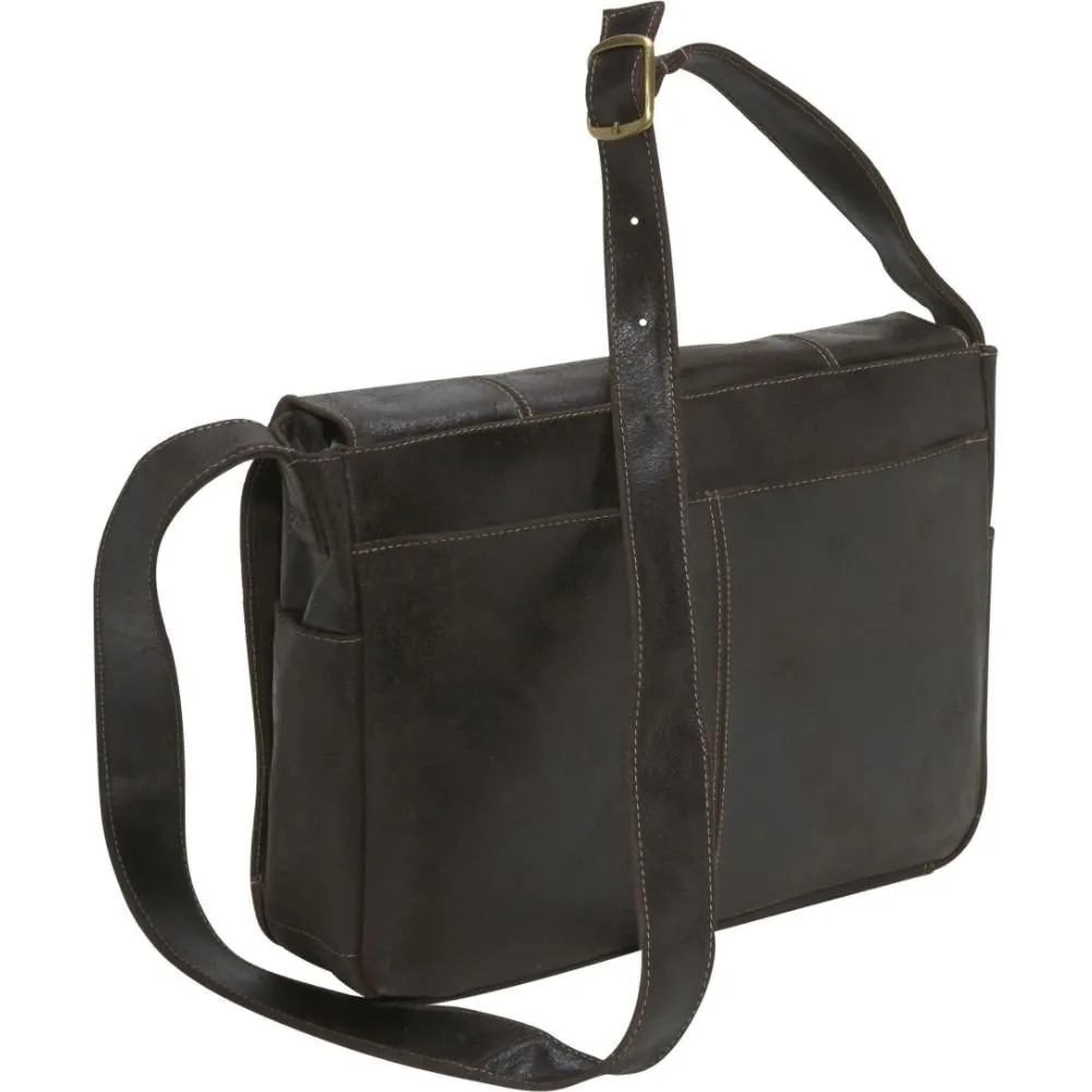 Le Donne Leather Distressed Leather Laptop Messenger