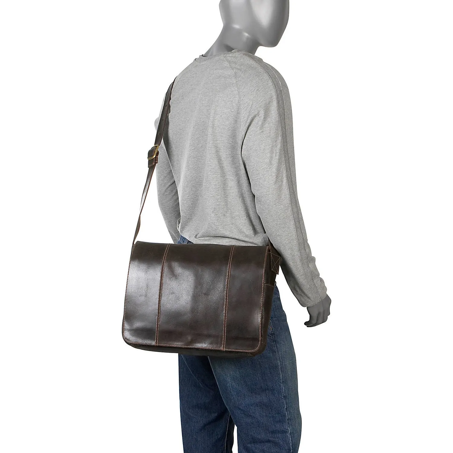 Le Donne Leather Distressed Leather Laptop Messenger