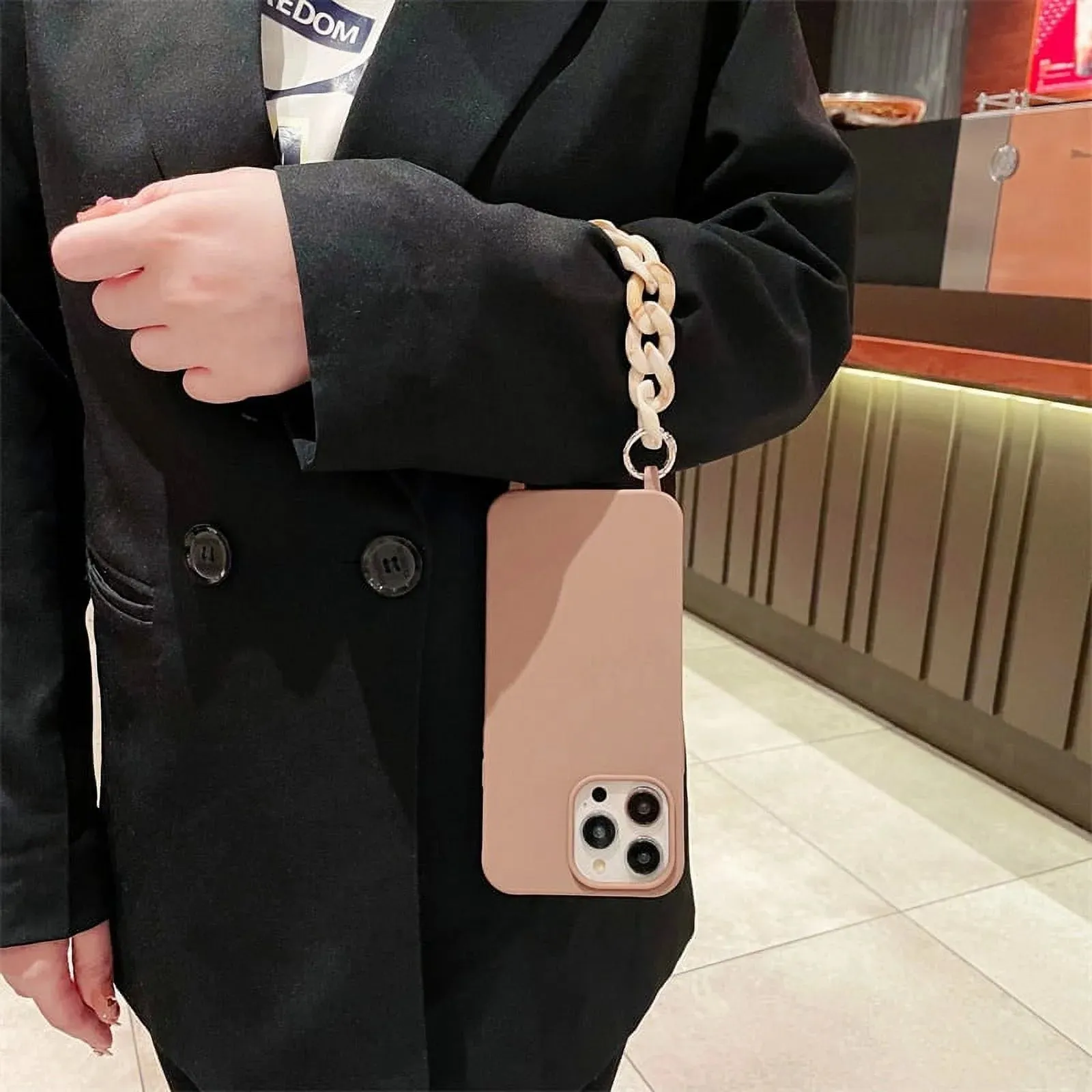 Marble Chain Crossbody Lanyard Case for iPhone 15-7, Soft Silicone Cover