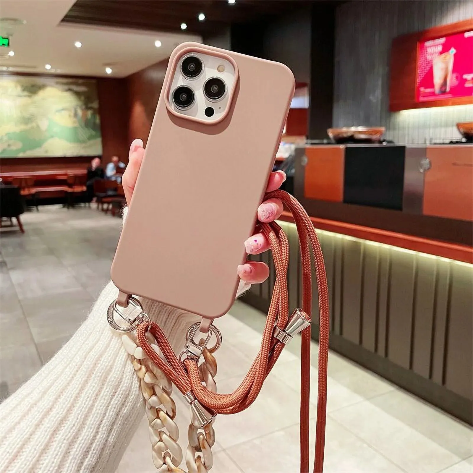 Marble Chain Crossbody Lanyard Case for iPhone 15-7, Soft Silicone Cover