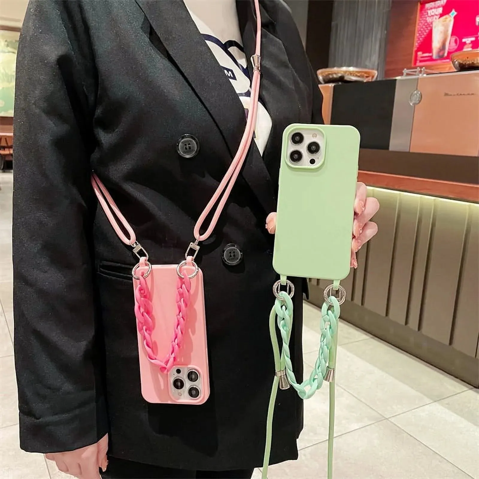 Marble Chain Crossbody Lanyard Case for iPhone 15-7, Soft Silicone Cover
