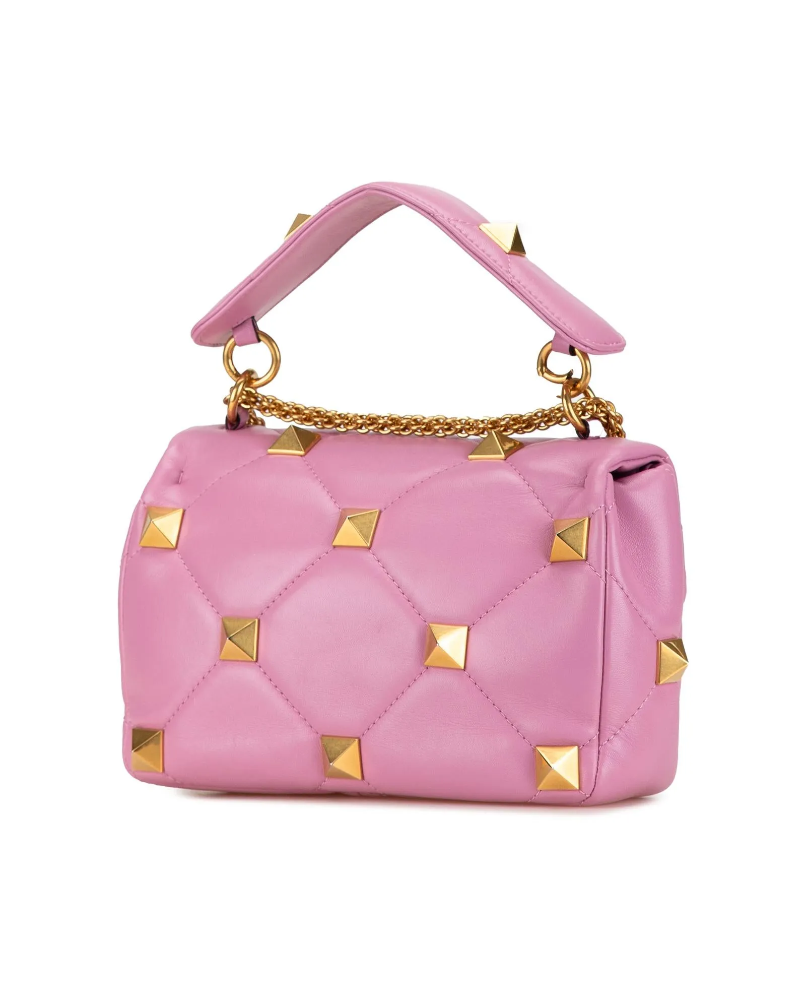 Medium Nappa Studded Quilted Leather Satchel with Chain Strap