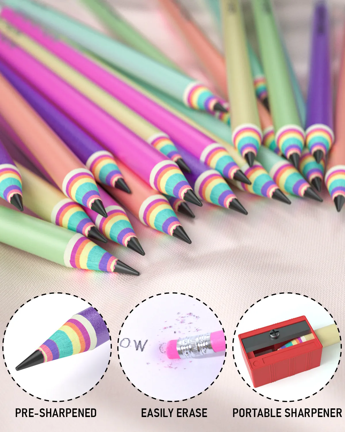 Nicpro 24PCS Pencils #2, HB Rainbow Colored Paper Pencils, Pre-Sharpened Wood-Cased Cute Pencils, Anti-Break Graphite Pencil with Eraser for Student Writing Drawing Drafting Sketching School Supplies