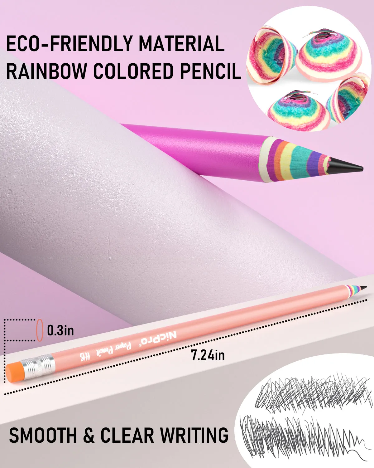 Nicpro 24PCS Pencils #2, HB Rainbow Colored Paper Pencils, Pre-Sharpened Wood-Cased Cute Pencils, Anti-Break Graphite Pencil with Eraser for Student Writing Drawing Drafting Sketching School Supplies