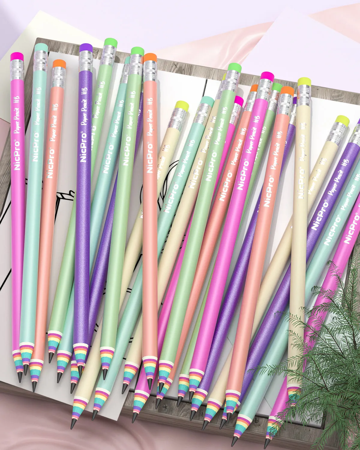 Nicpro 24PCS Pencils #2, HB Rainbow Colored Paper Pencils, Pre-Sharpened Wood-Cased Cute Pencils, Anti-Break Graphite Pencil with Eraser for Student Writing Drawing Drafting Sketching School Supplies