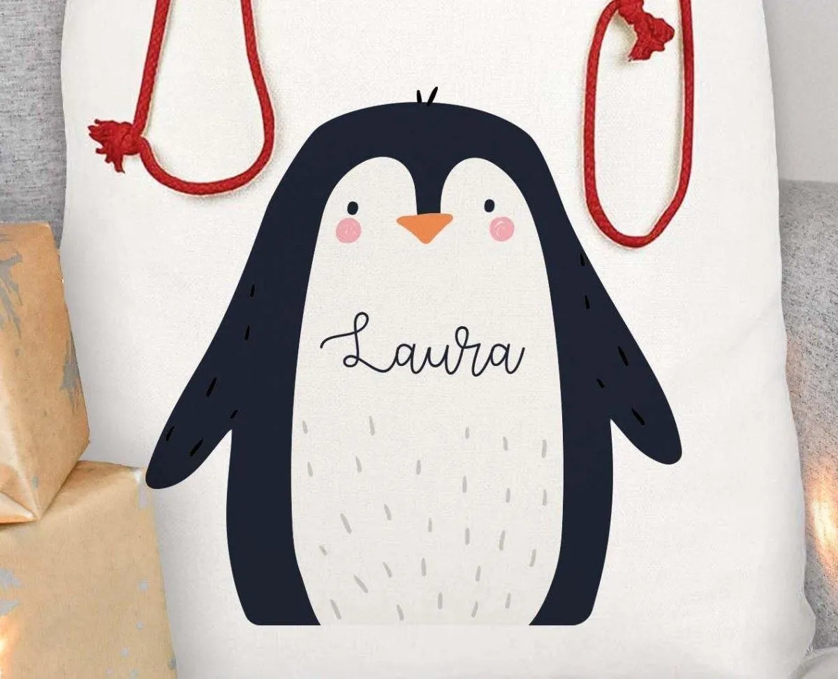 Personalised Christmas Sack, Penguin Christmas Sack, Kids Christmas Sack, Christmas Santa Sack, Penguin Gift Bag, Christmas Present Sack,
