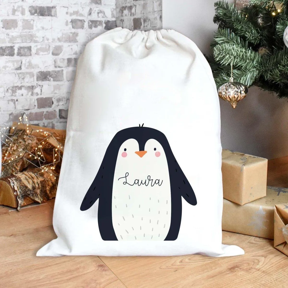 Personalised Christmas Sack, Penguin Christmas Sack, Kids Christmas Sack, Christmas Santa Sack, Penguin Gift Bag, Christmas Present Sack,