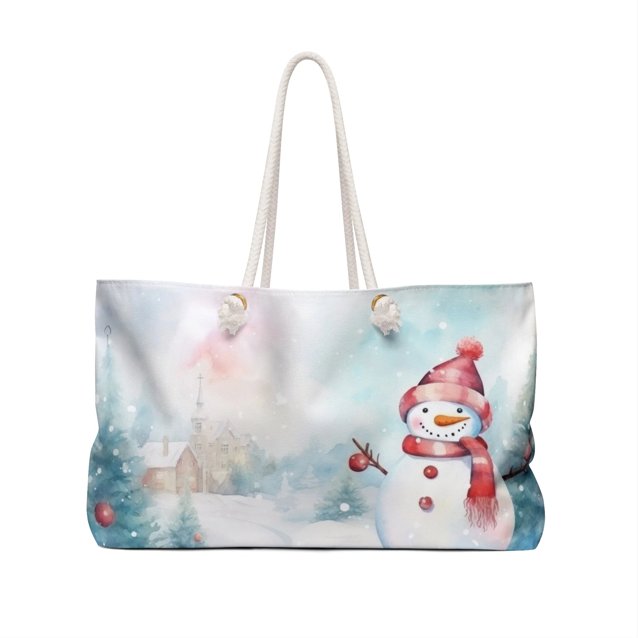 Personalised/Non-Personalised Weekender Bag, Christmas Snowman, Large Weekender Bag, Beach Bag, Book Bag