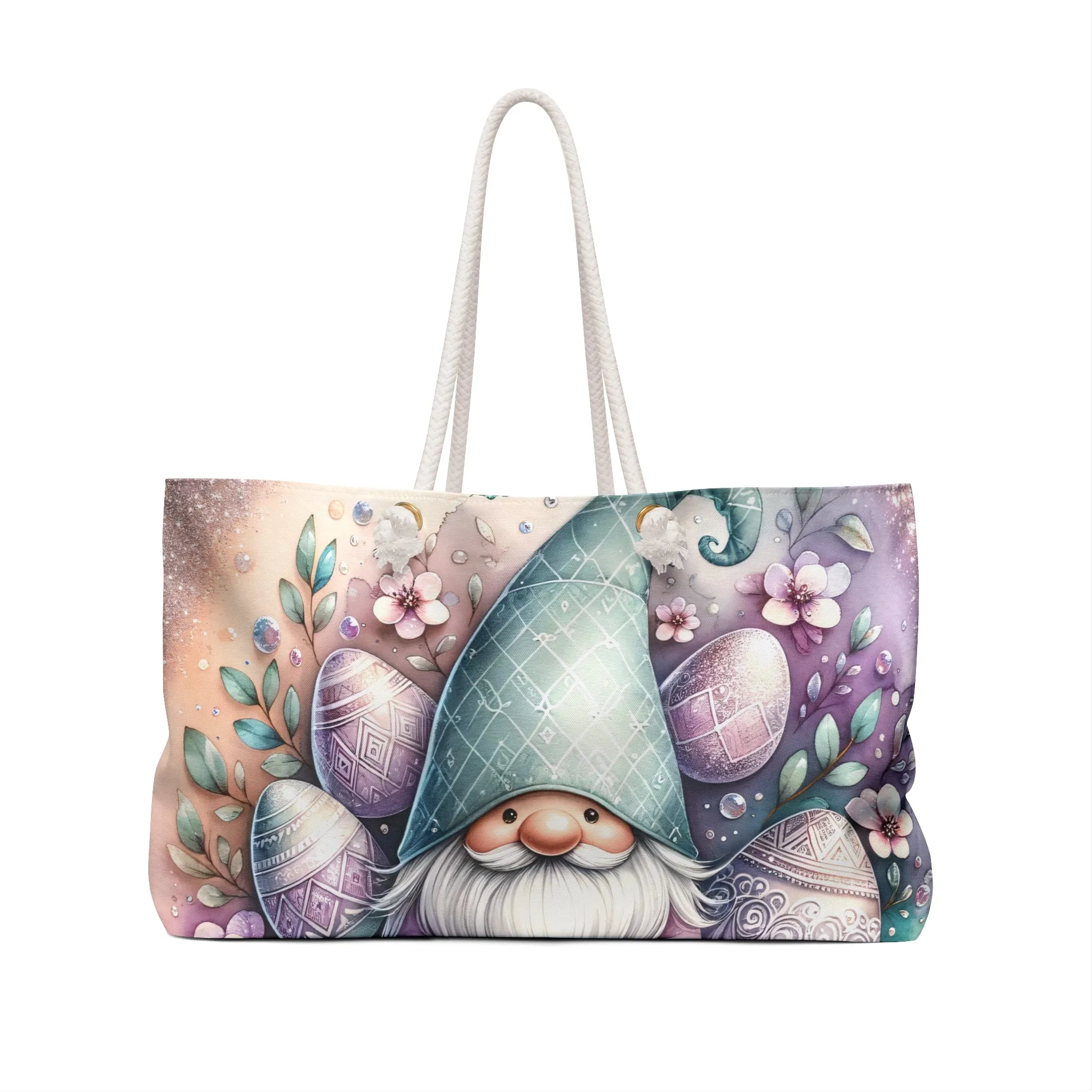 Personalised/Non-Personalised Weekender Bag, Easter Gnome, Large Weekender Bag, Beach Bag, Book Bag