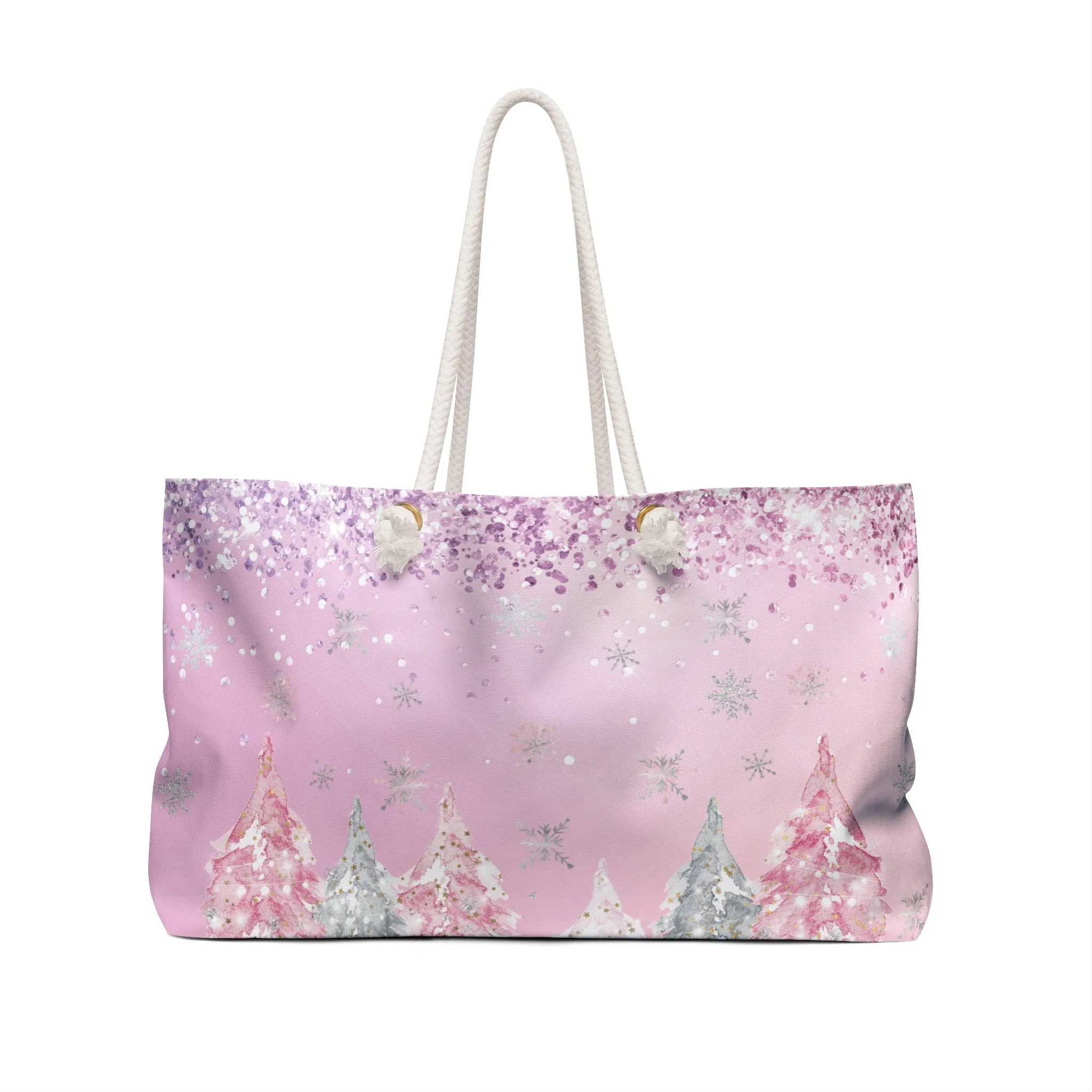 Personalised/Non-Personalised Weekender Bag, Pink Christmas, Large Weekender Bag, Beach Bag, Book Bag