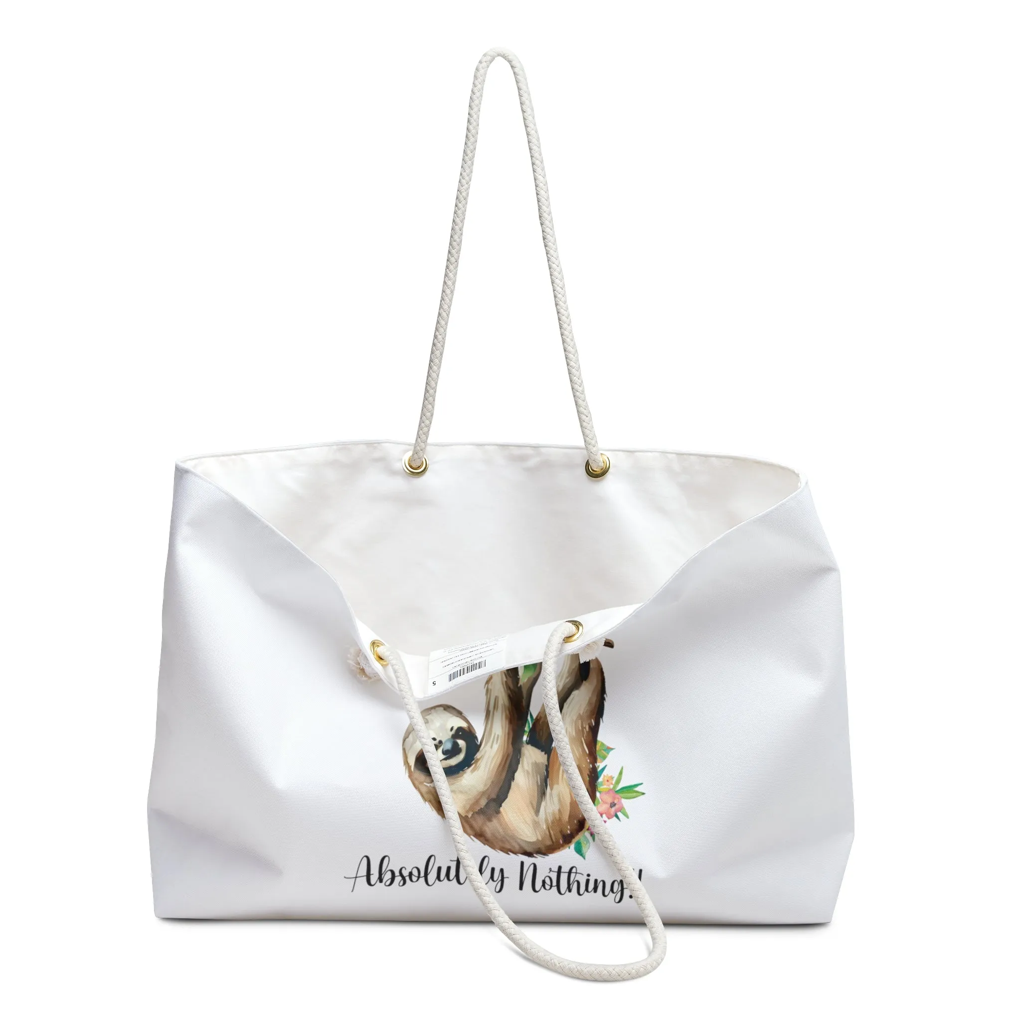 Personalised/Non-Personalised Weekender Bag, Sloth, Quote, Today I Will do Absolutely Nothing, Large Weekender Bag, Beach Bag, Book Bag