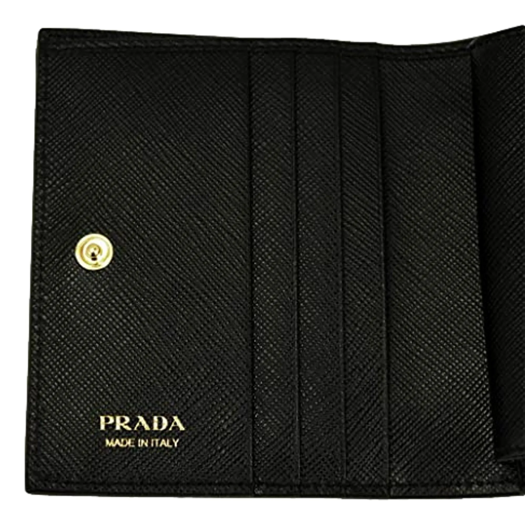 Prada Saffiano Black Leather and Black Logo Bifold Snap Wallet