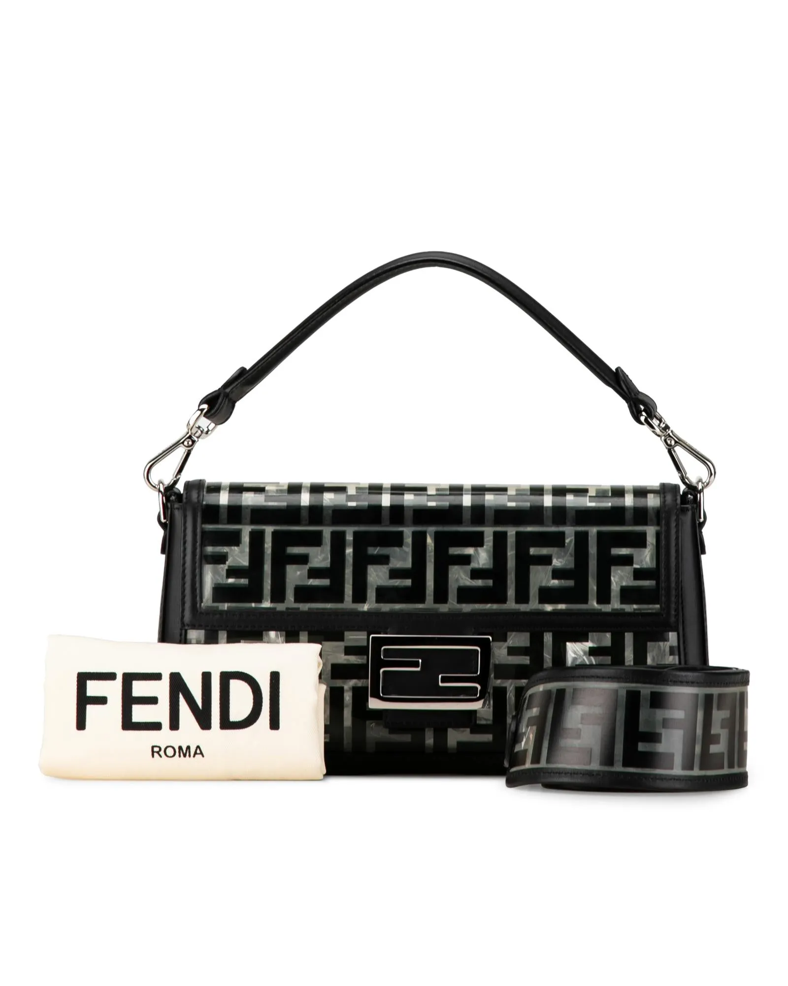 PVC Baguette Satchel with Detachable Straps and Flap Closure