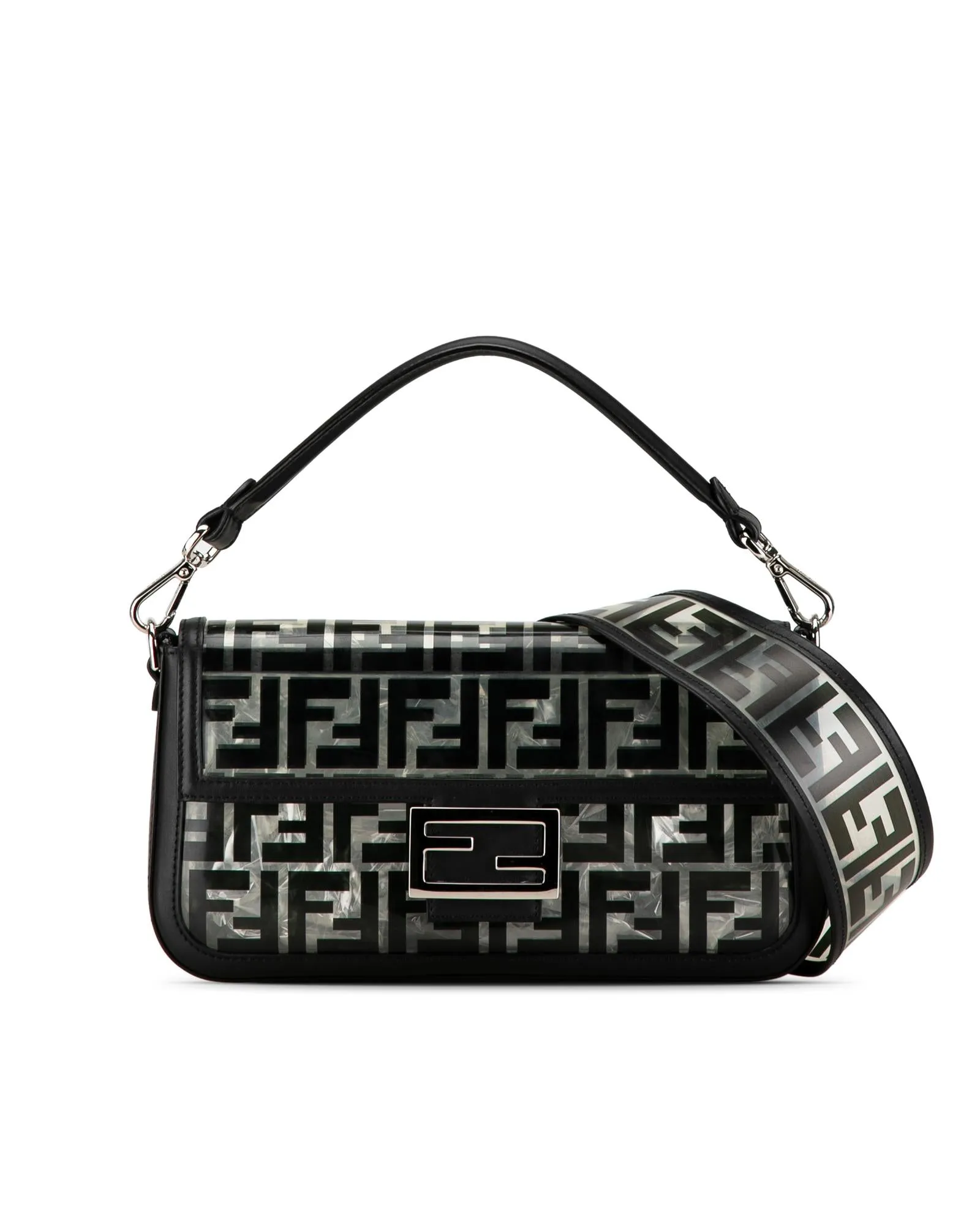 PVC Baguette Satchel with Detachable Straps and Flap Closure