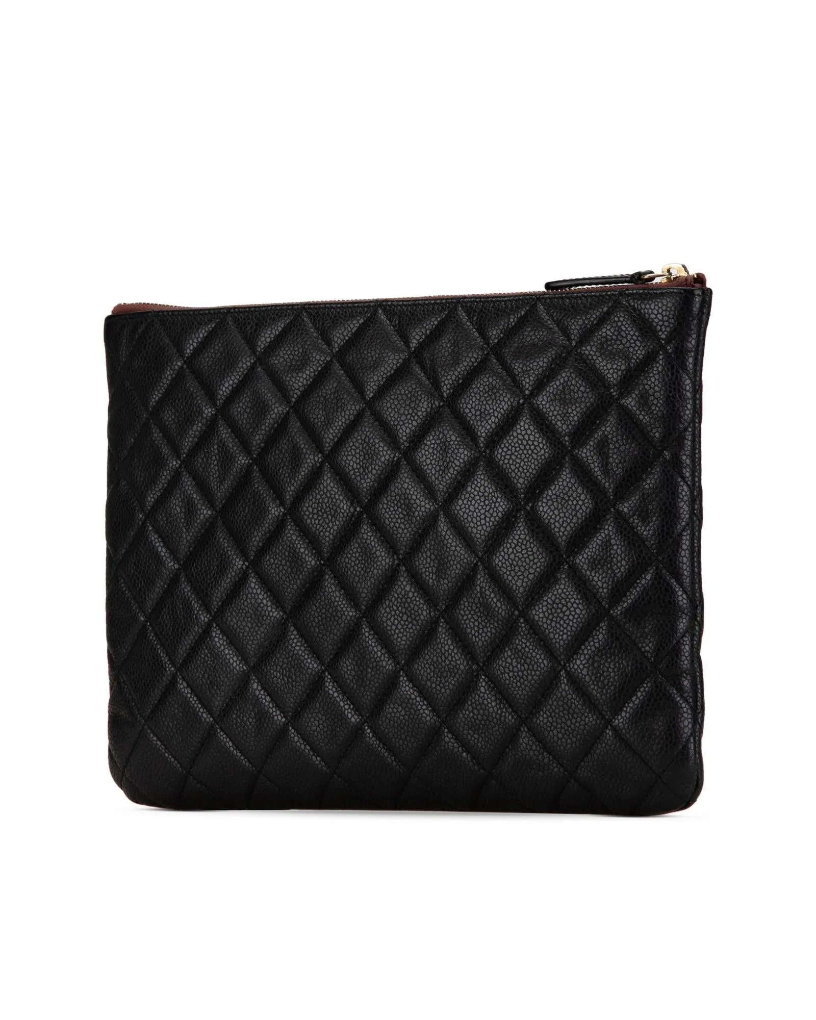 Quilted Caviar Leather Clutch with Zip Closure and Pockets