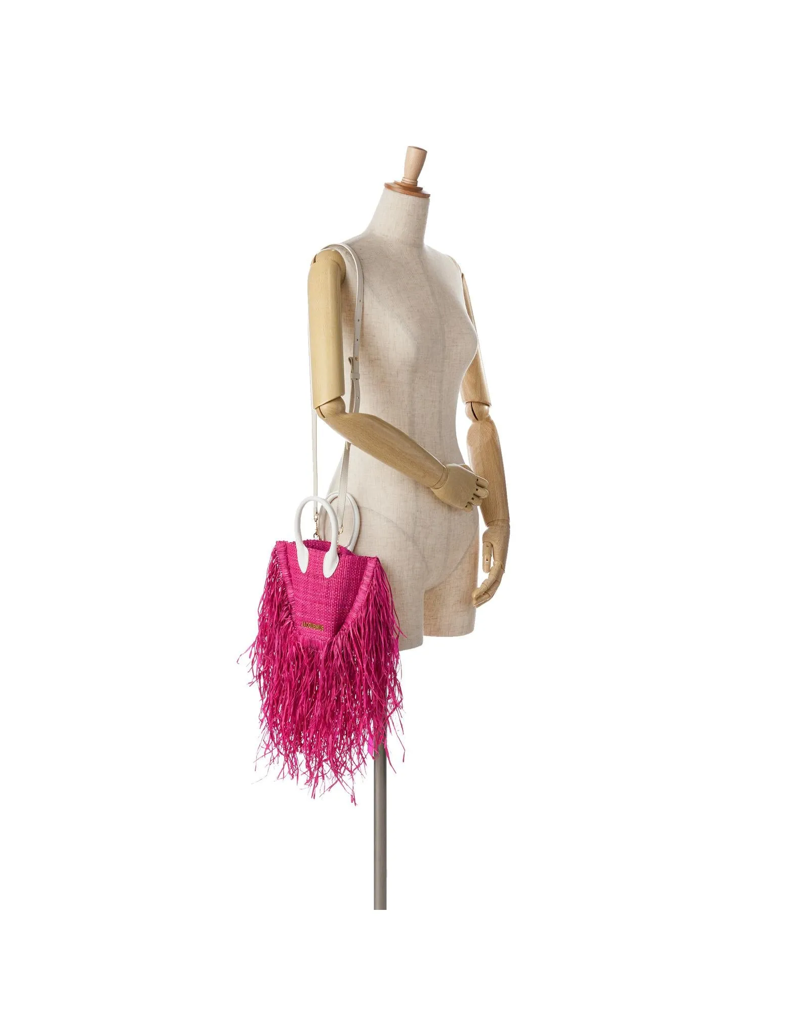 Raffia Satchel with Fringe and Leather Handles