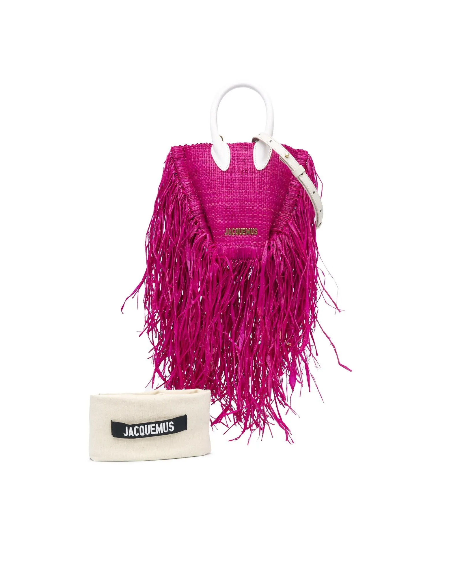 Raffia Satchel with Fringe and Leather Handles