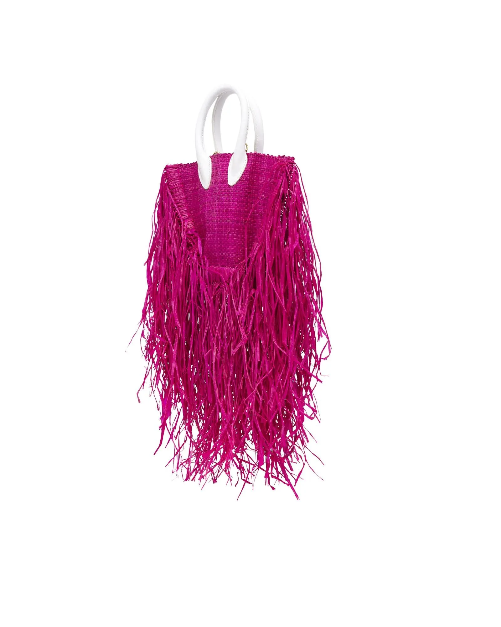 Raffia Satchel with Fringe and Leather Handles
