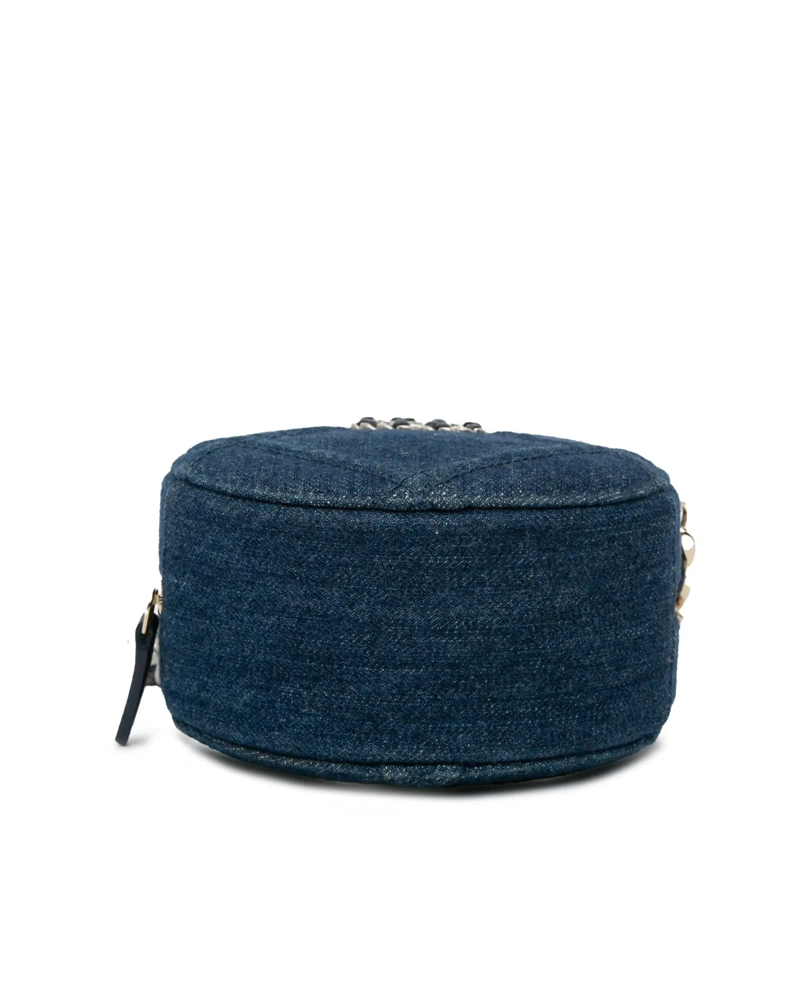Round Denim Clutch with Chain Handle