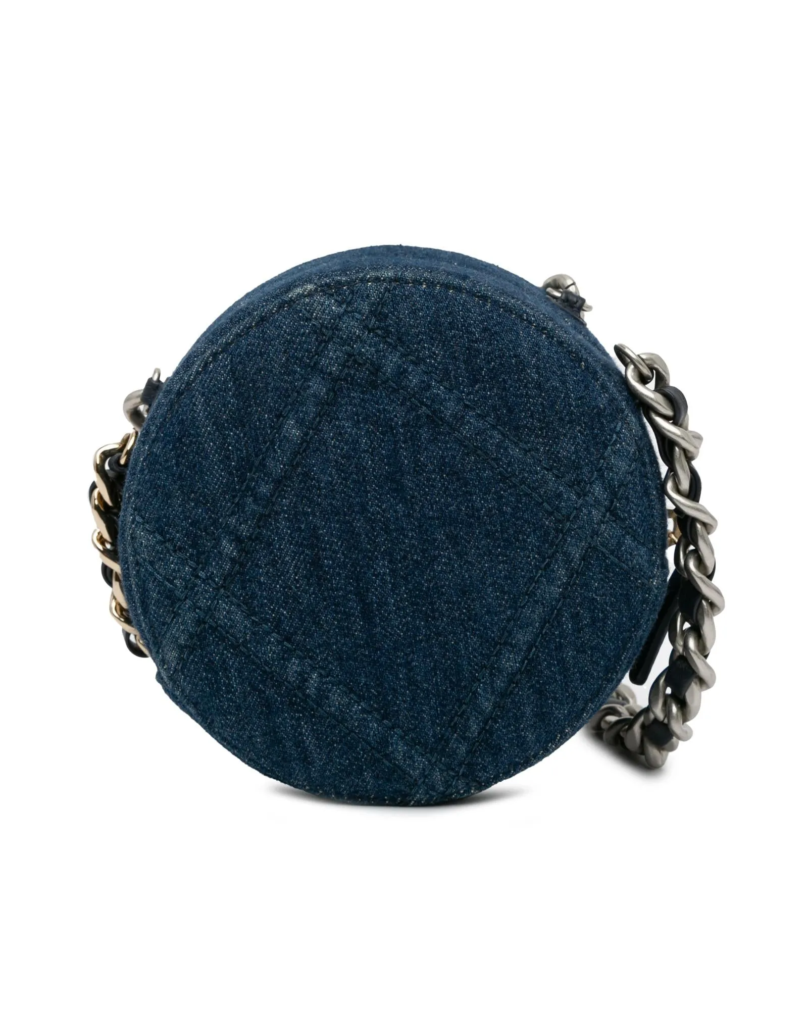 Round Denim Clutch with Chain Handle