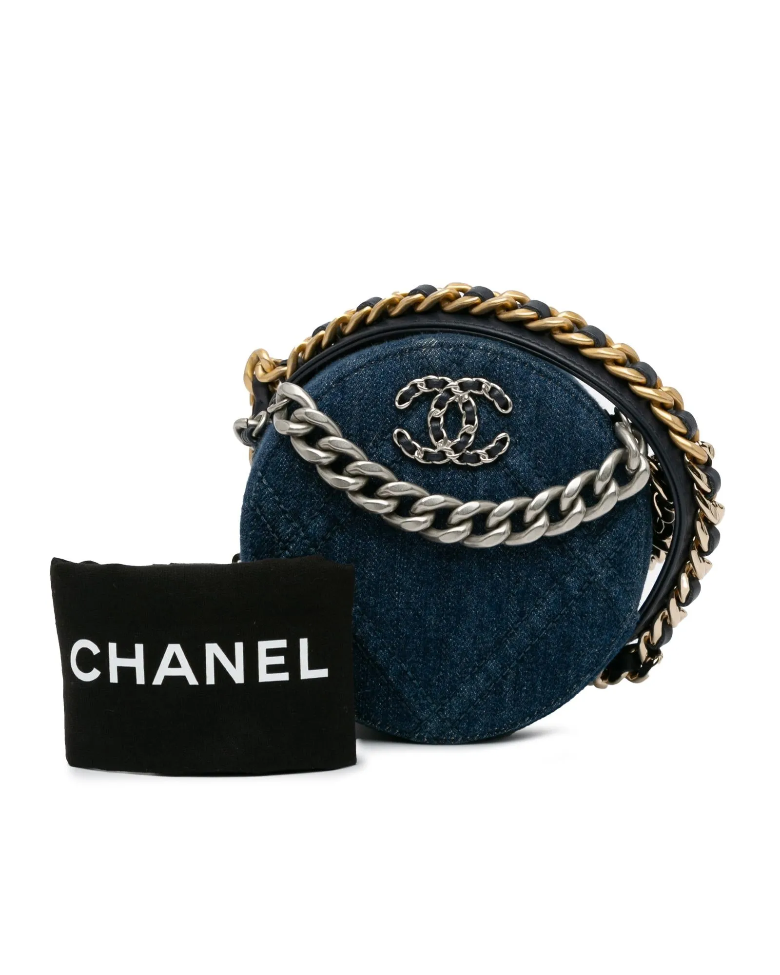 Round Denim Clutch with Chain Handle