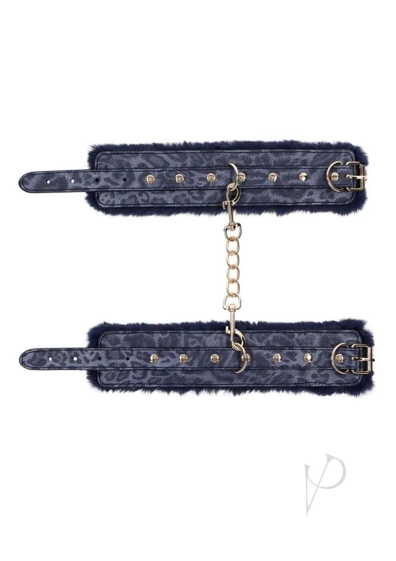 Sandm Cougar Fur Handcuffs Nvy/gld