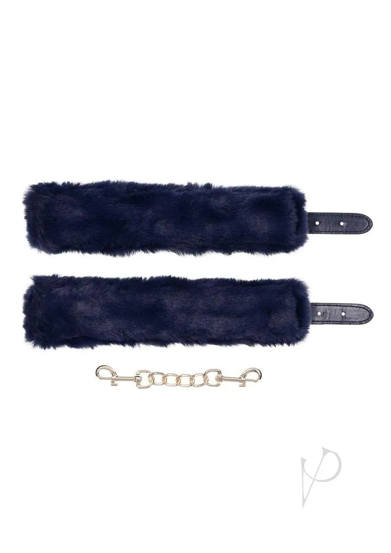 Sandm Cougar Fur Handcuffs Nvy/gld