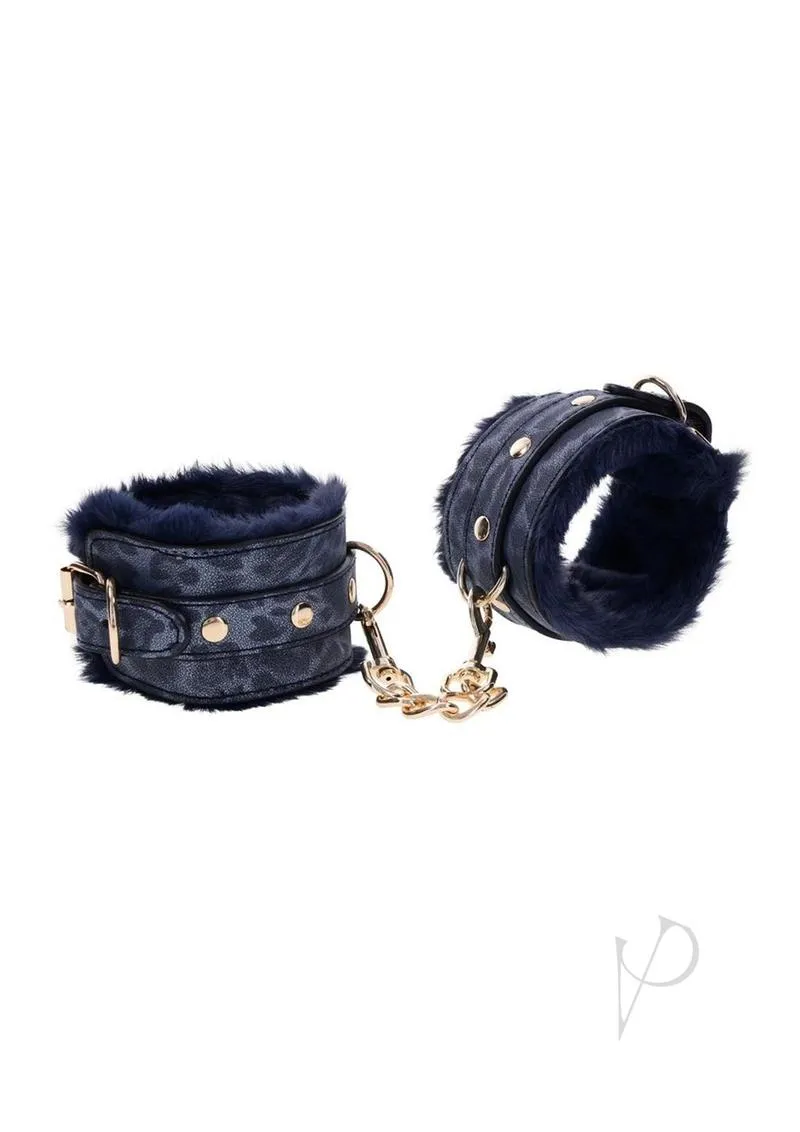 Sandm Cougar Fur Handcuffs Nvy/gld